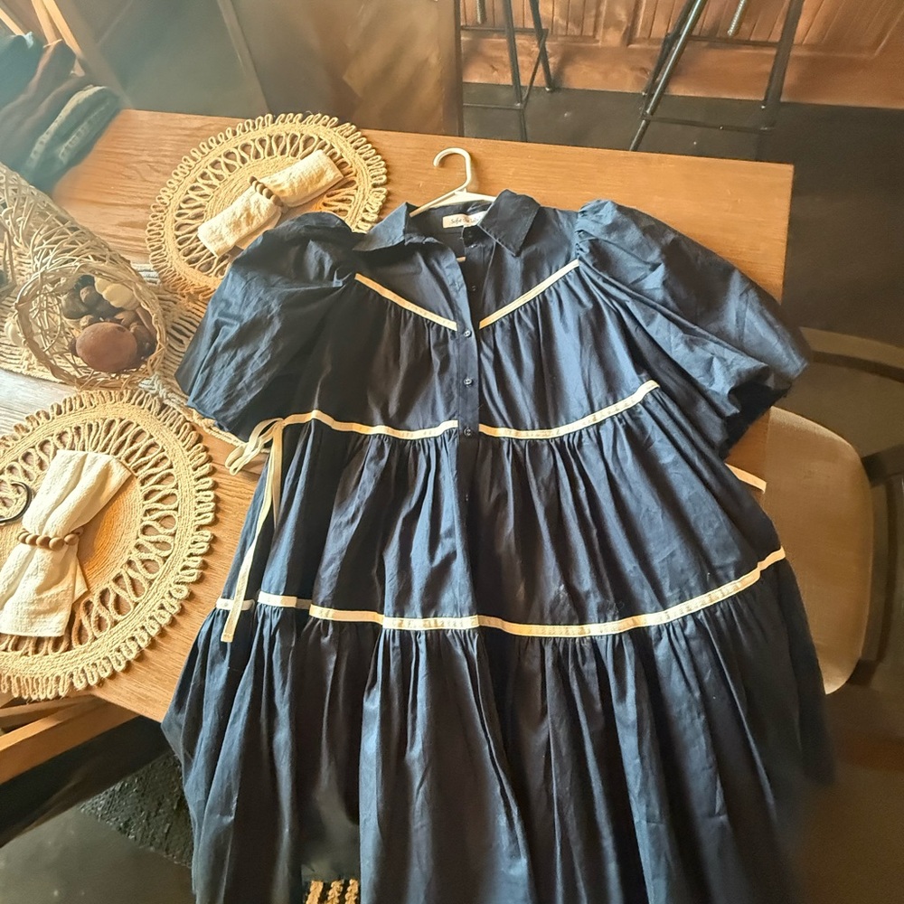 Navy Blue Dress with White Trim